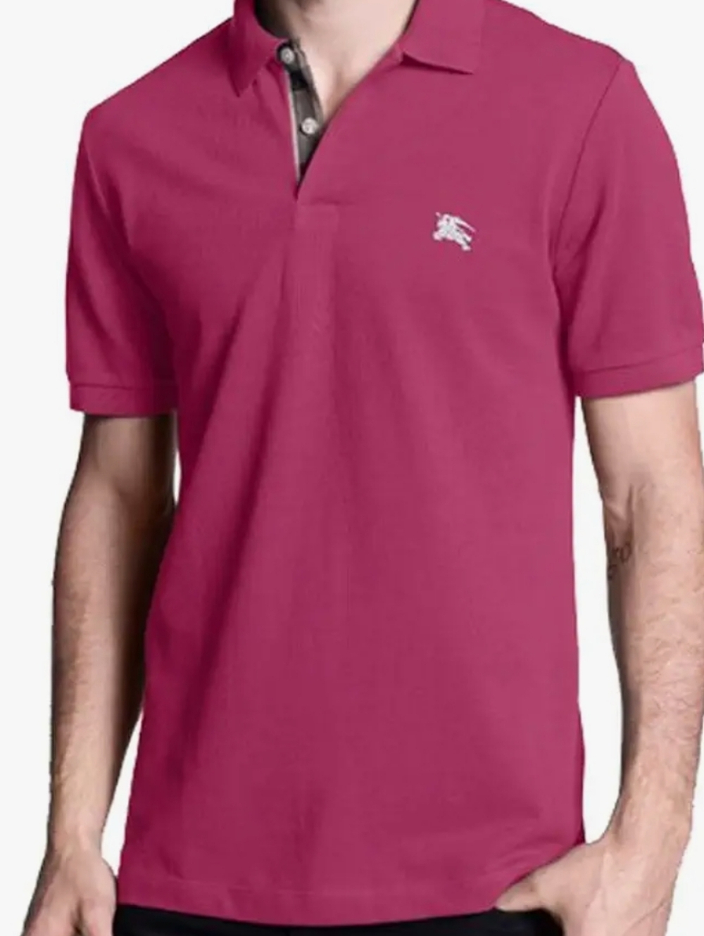 Men's Burberry Slim Fit Short-Sleeve Polo in Raspberry - Large Great Condition